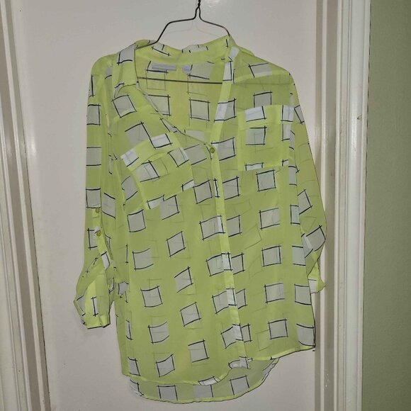 Tops - New York & Company Neon Yellow Sheer Blouse